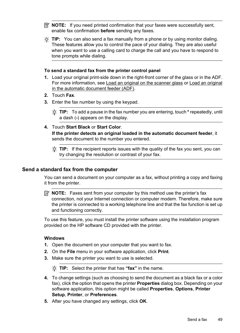 Send a standard fax from the computer | HP Officejet 7500A Wide Format e-All-in-One Printer - E910a User Manual | Page 53 / 252