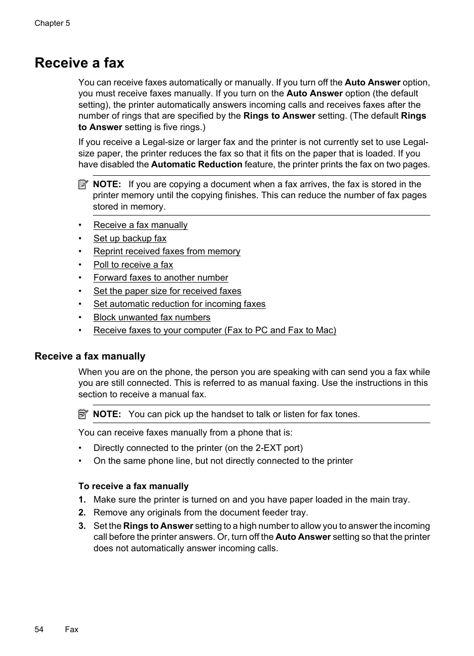 Receive a fax, Receive a fax manually | HP Officejet 7500A Wide Format e-All-in-One Printer - E910a User Manual | Page 58 / 252