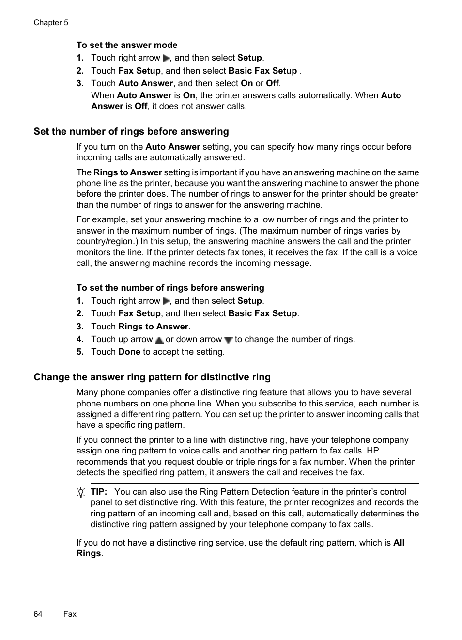 Set the number of rings before answering | HP Officejet 7500A Wide Format e-All-in-One Printer - E910a User Manual | Page 68 / 252