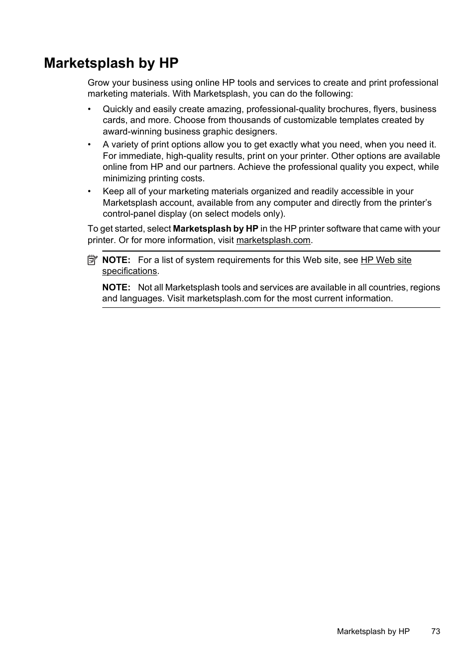 Marketsplash by hp | HP Officejet 7500A Wide Format e-All-in-One Printer - E910a User Manual | Page 77 / 252