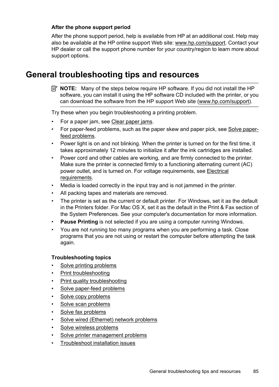 After the phone support period, General troubleshooting tips and resources | HP Officejet 7500A Wide Format e-All-in-One Printer - E910a User Manual | Page 89 / 252