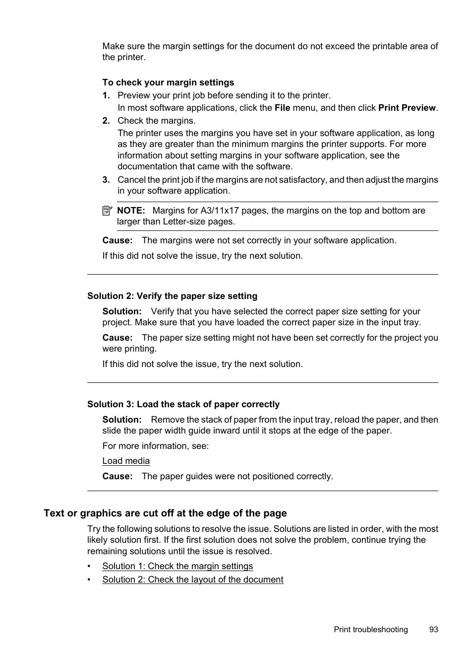 Solution 2: verify the paper size setting, Solution 3: load the stack of paper correctly | HP Officejet 7500A Wide Format e-All-in-One Printer - E910a User Manual | Page 97 / 252