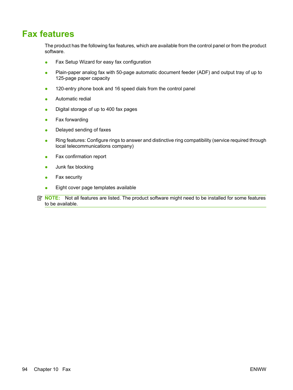 Fax features | HP LaserJet M2727 Multifunction Printer series User Manual | Page 106 / 266