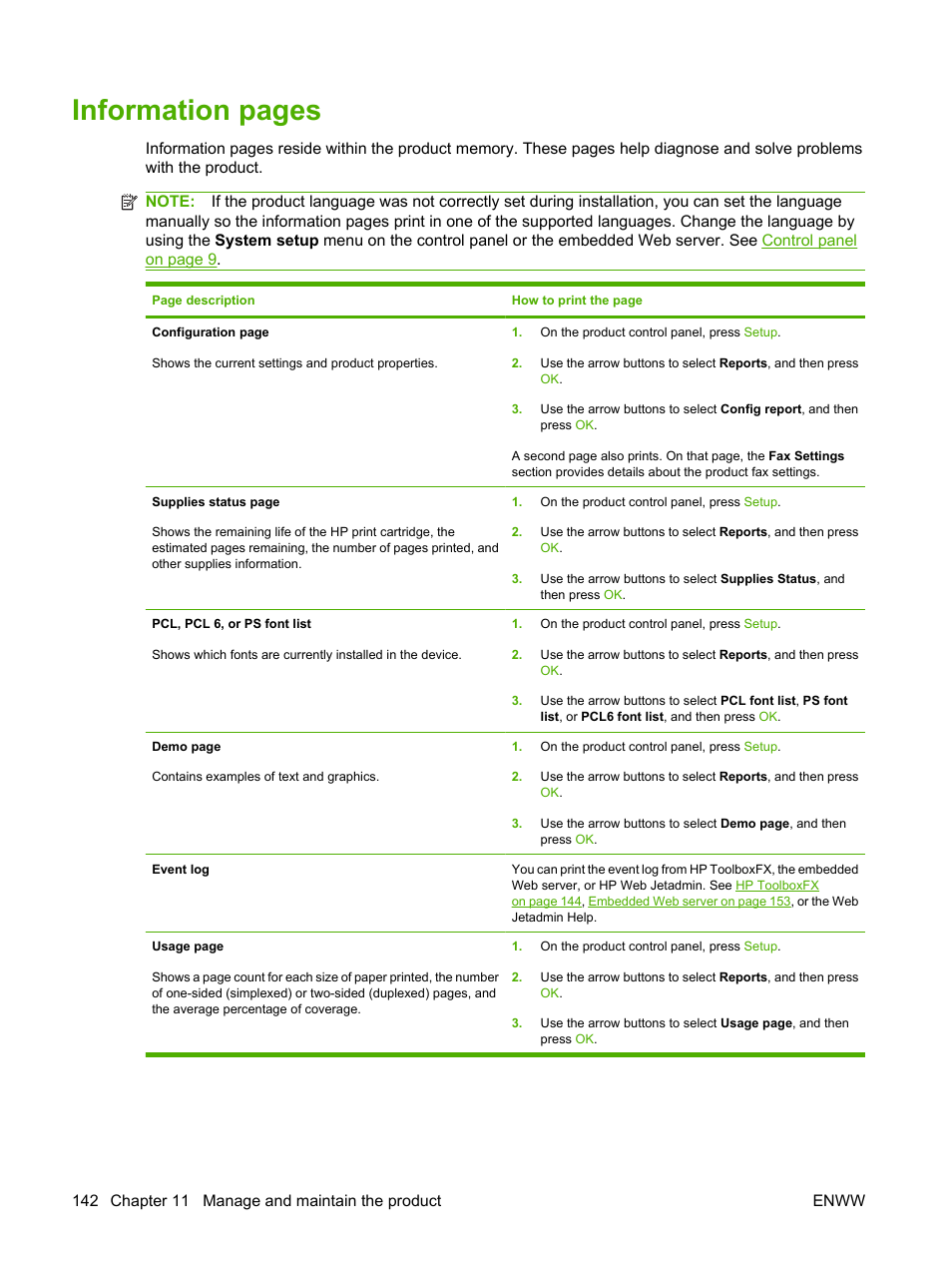 Information pages | HP LaserJet M2727 Multifunction Printer series User Manual | Page 154 / 266