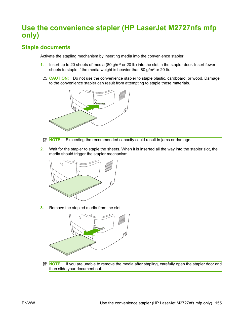Staple documents | HP LaserJet M2727 Multifunction Printer series User Manual | Page 167 / 266