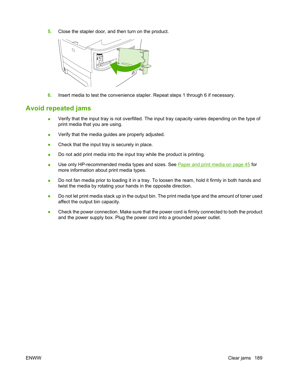 Avoid repeated jams | HP LaserJet M2727 Multifunction Printer series User Manual | Page 201 / 266