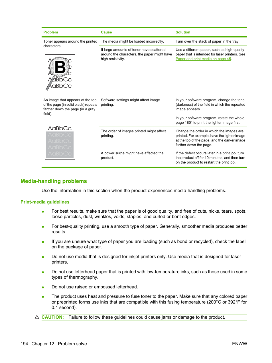 Media-handling problems, Print-media guidelines | HP LaserJet M2727 Multifunction Printer series User Manual | Page 206 / 266