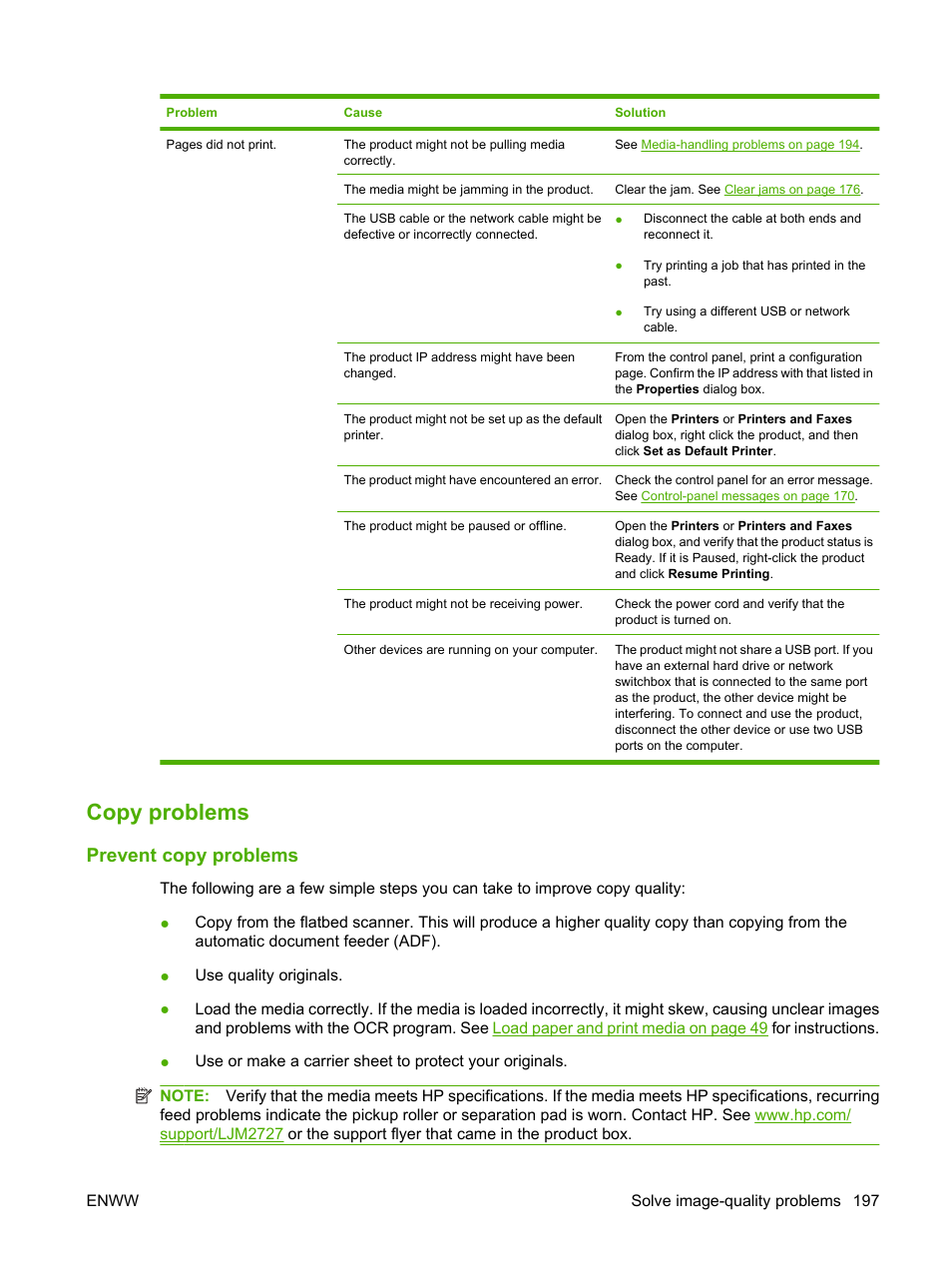 Copy problems, Prevent copy problems, Copy | HP LaserJet M2727 Multifunction Printer series User Manual | Page 209 / 266