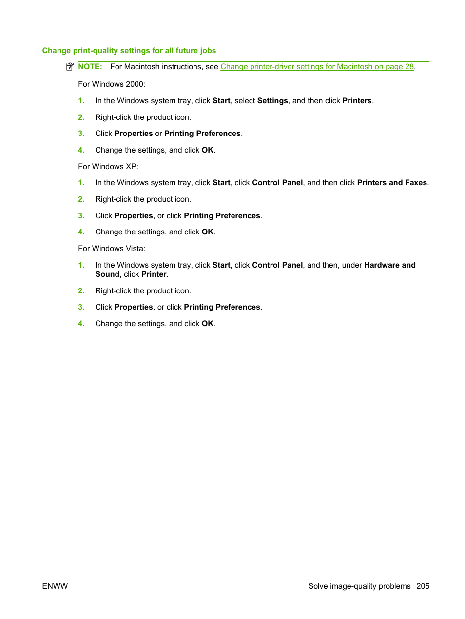 Change print-quality settings for all future jobs | HP LaserJet M2727 Multifunction Printer series User Manual | Page 217 / 266