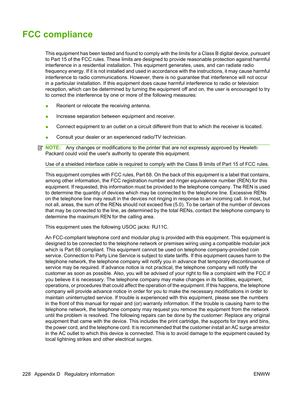 Fcc compliance | HP LaserJet M2727 Multifunction Printer series User Manual | Page 240 / 266