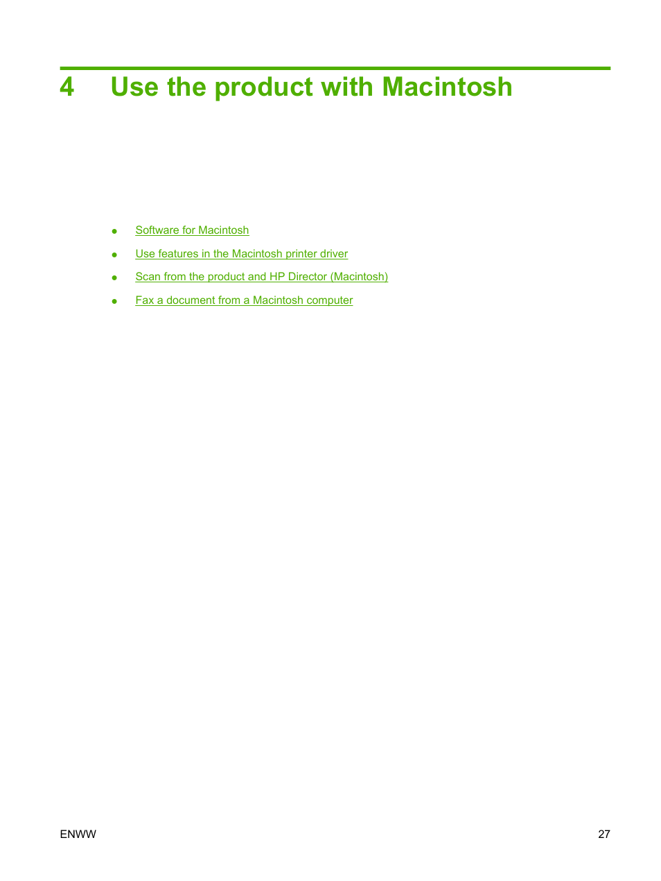 Use the product with macintosh, 4 use the product with macintosh, 4use the product with macintosh | HP LaserJet M2727 Multifunction Printer series User Manual | Page 39 / 266