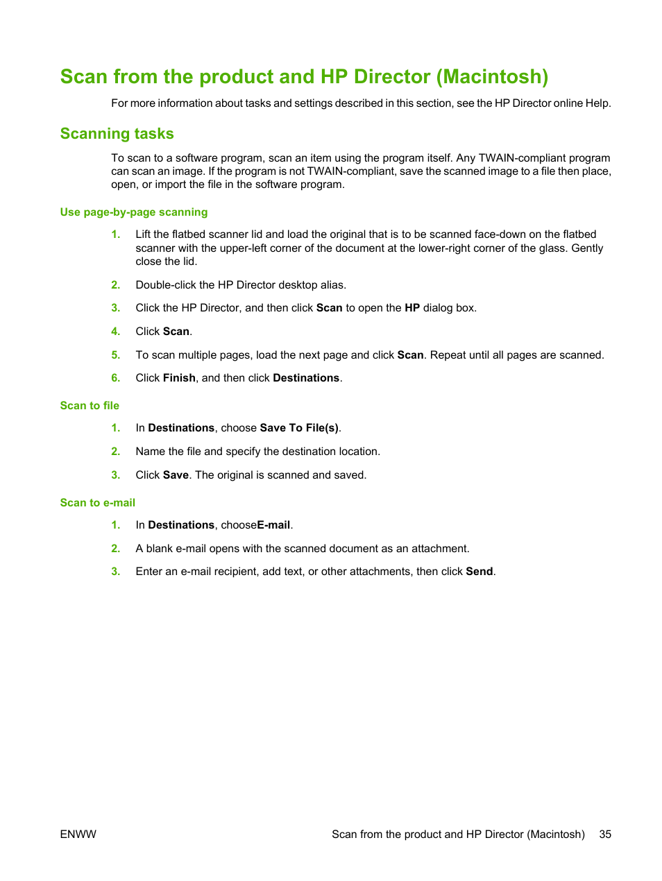 Scan from the product and hp director (macintosh), Scanning tasks | HP LaserJet M2727 Multifunction Printer series User Manual | Page 47 / 266