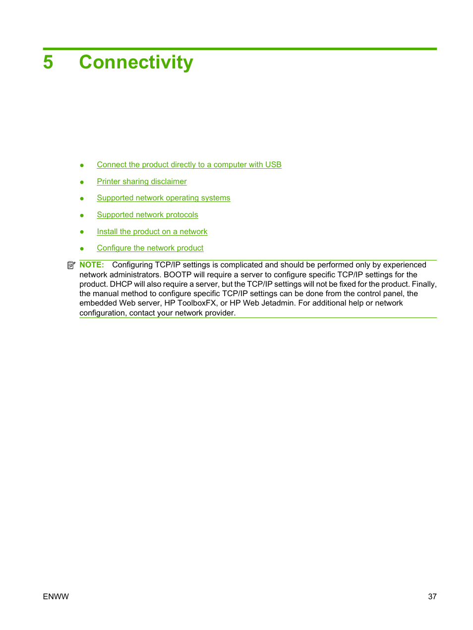 Connectivity, 5 connectivity, 5connectivity | HP LaserJet M2727 Multifunction Printer series User Manual | Page 49 / 266