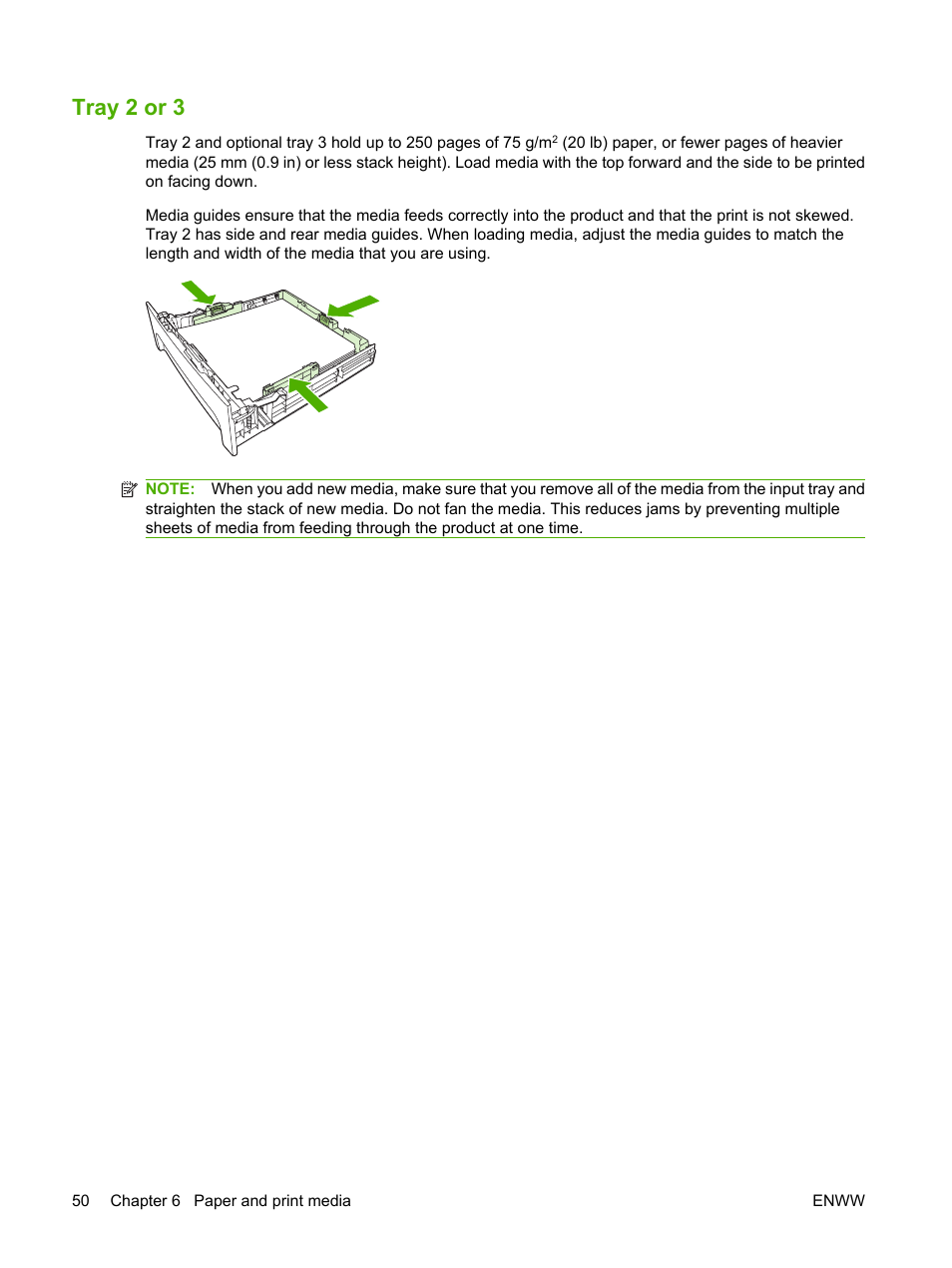 Tray 2 or 3 | HP LaserJet M2727 Multifunction Printer series User Manual | Page 62 / 266