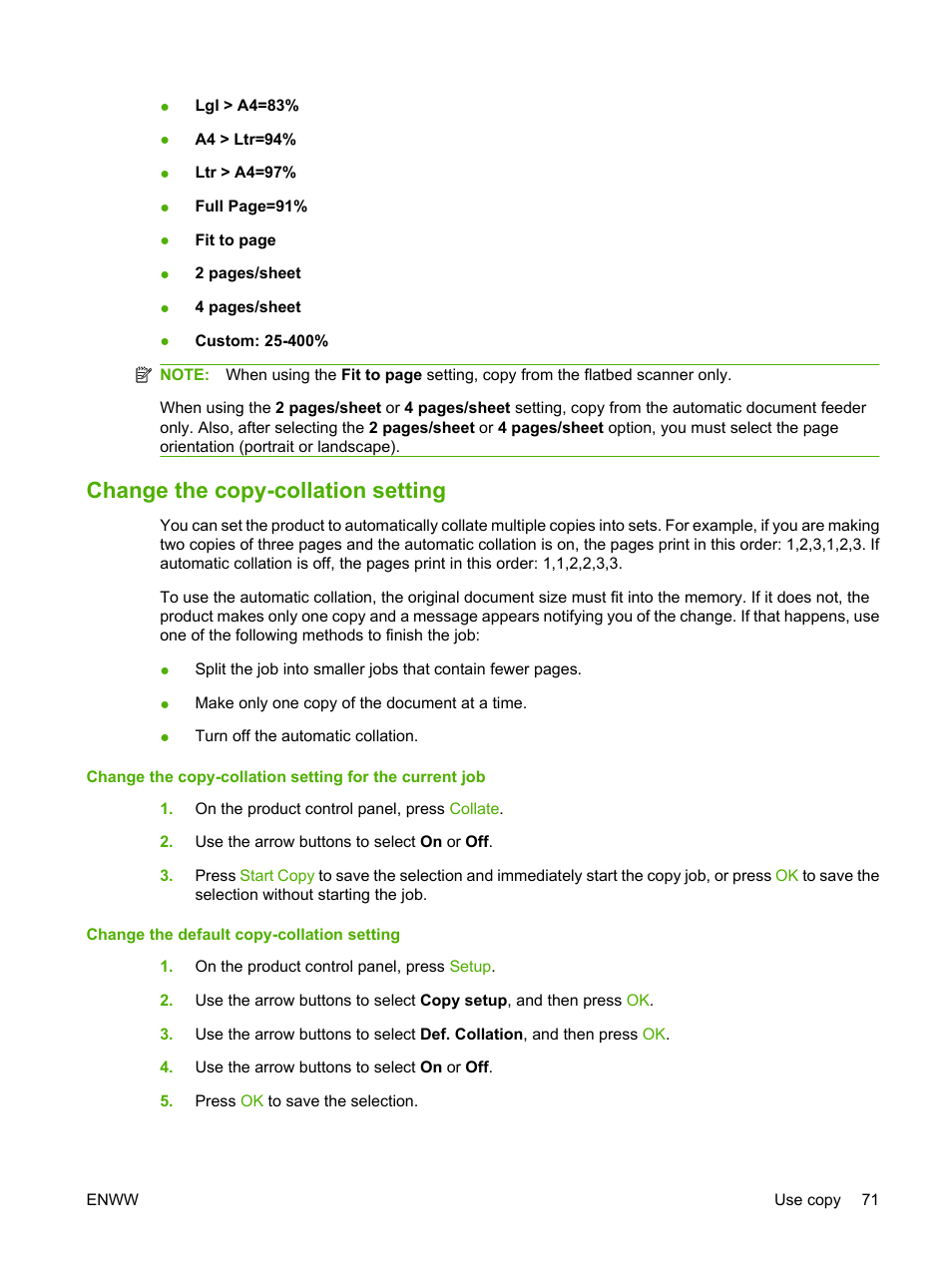 Change the copy-collation setting | HP LaserJet M2727 Multifunction Printer series User Manual | Page 83 / 266