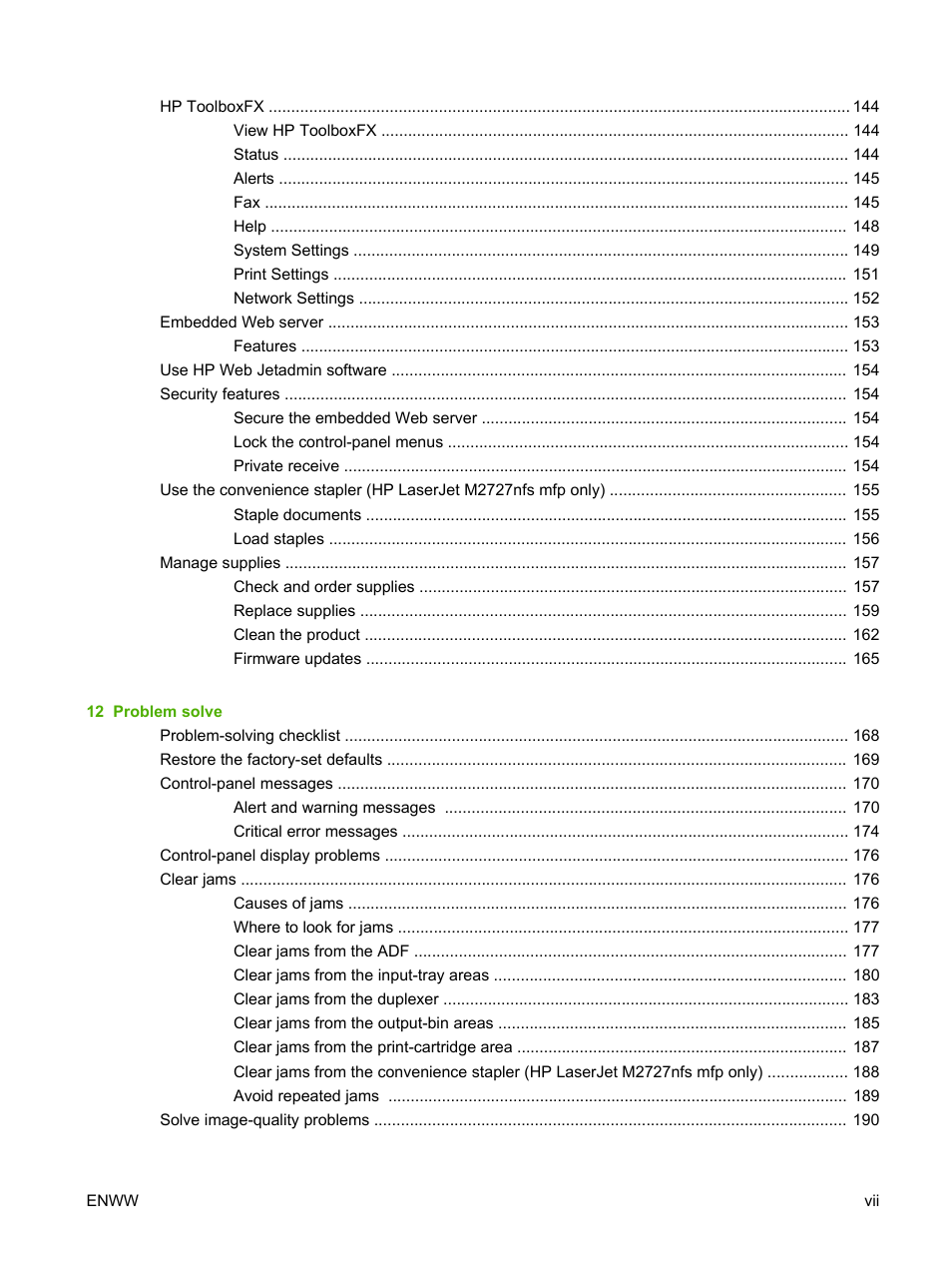HP LaserJet M2727 Multifunction Printer series User Manual | Page 9 / 266
