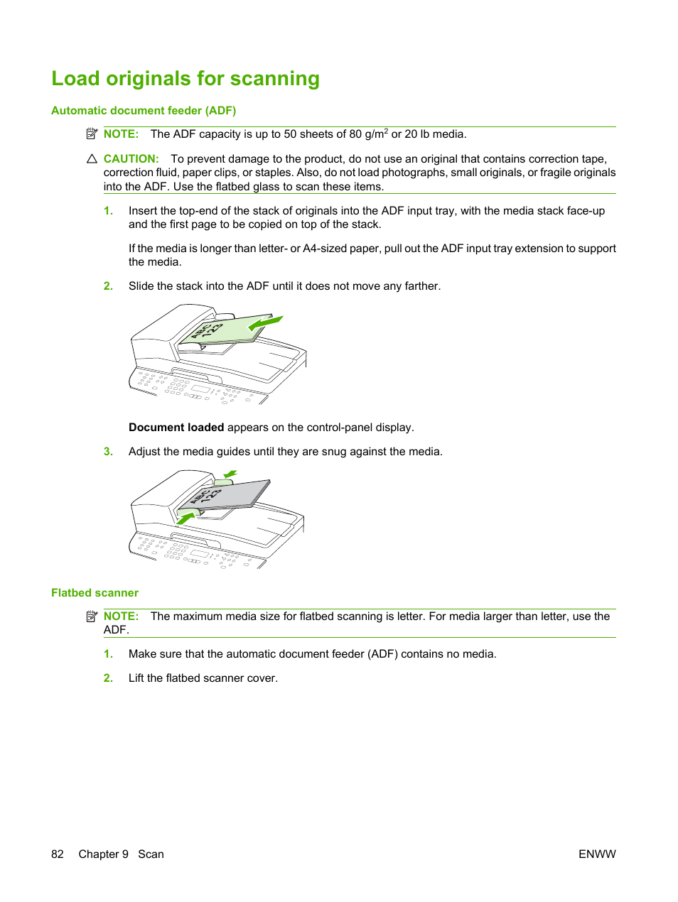 Load originals for scanning | HP LaserJet M2727 Multifunction Printer series User Manual | Page 94 / 266