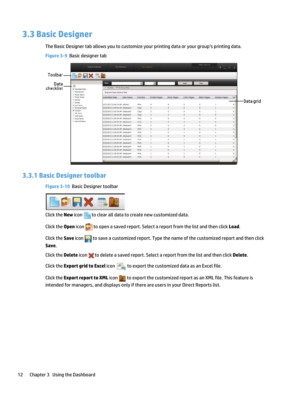 Basic designer, Basic designer toolbar, 3 basic designer | 1 basic designer toolbar, Figure 3-9 basic designer tab, Figure 3-10 basic designer toolbar | HP Access Control User Manual | Page 16 / 22