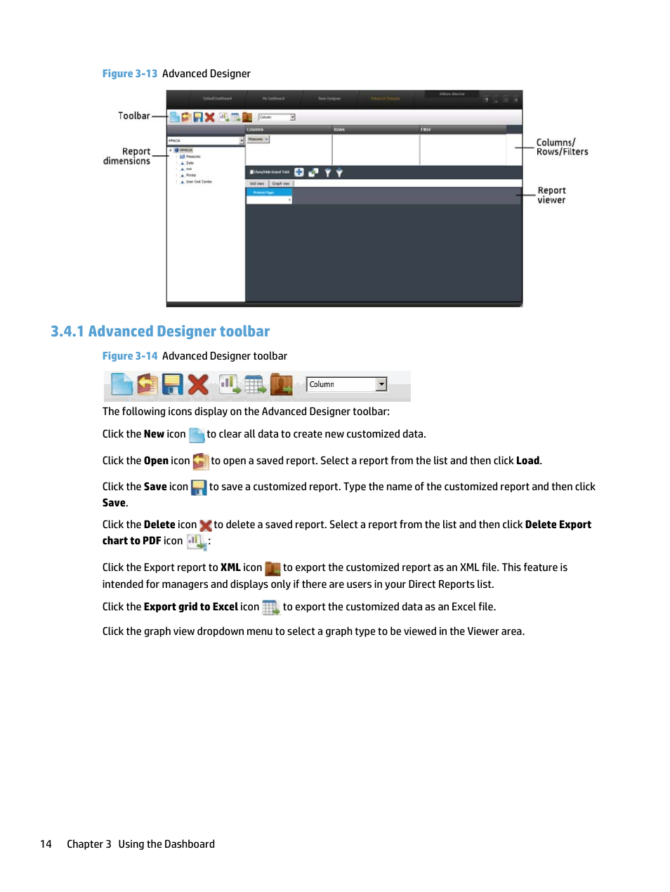 Advanced designer toolbar, 1 advanced designer toolbar, Figure 3-13 advanced designer | Figure 3-14 advanced designer toolbar | HP Access Control User Manual | Page 18 / 22
