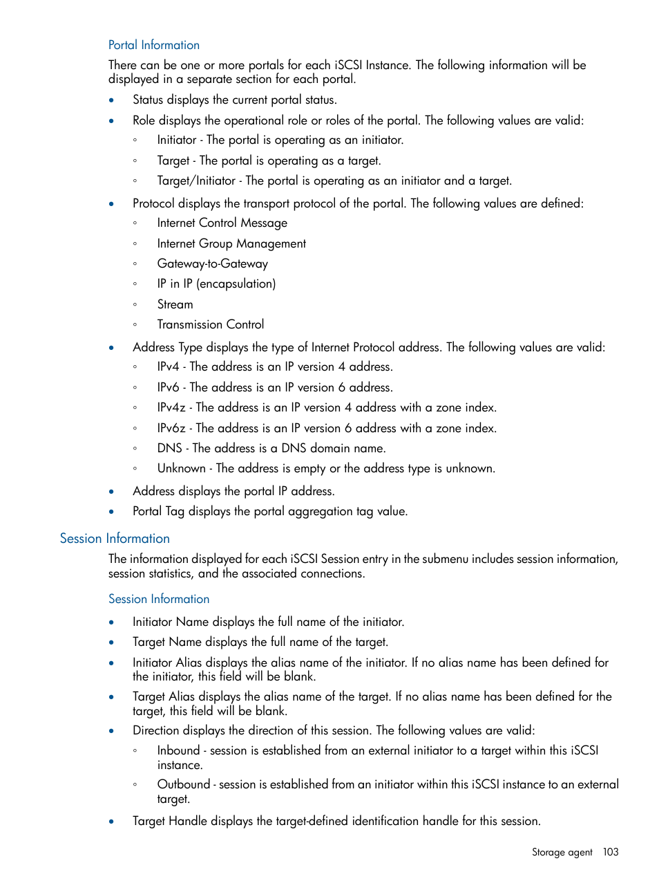 Portal information, Session information | HP Insight Management Agents User Manual | Page 103 / 165