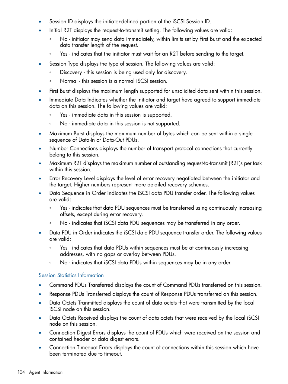 Session statistics information | HP Insight Management Agents User Manual | Page 104 / 165