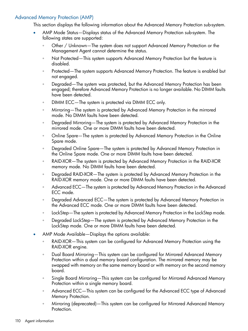 Advanced memory protection (amp) | HP Insight Management Agents User Manual | Page 110 / 165