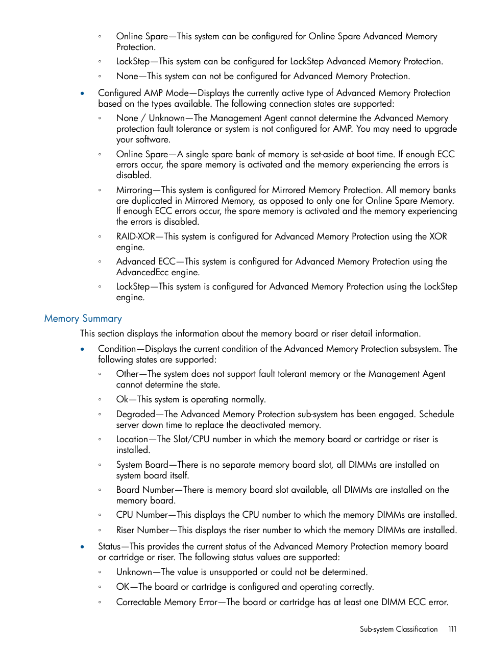 Memory summary | HP Insight Management Agents User Manual | Page 111 / 165