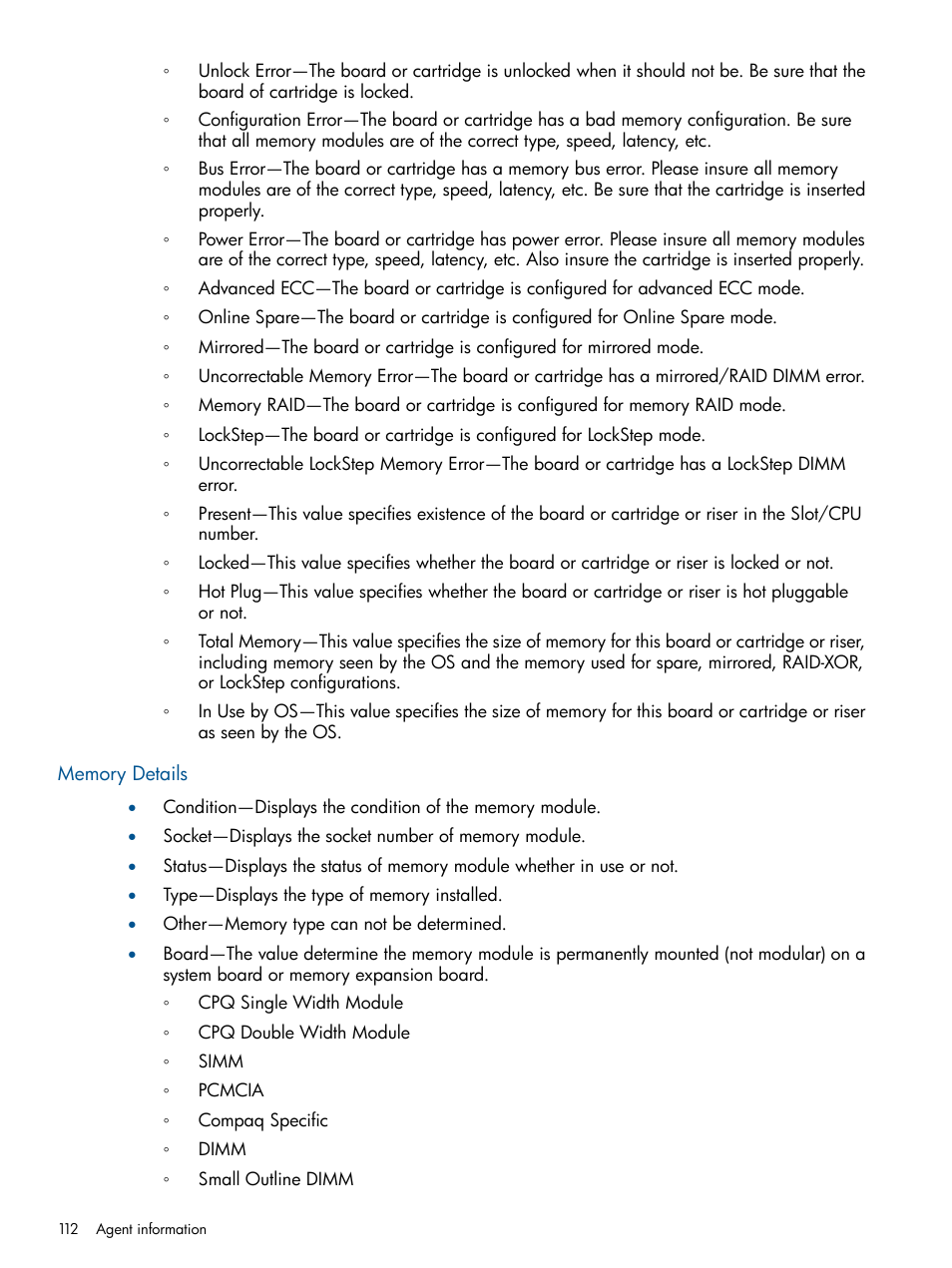 Memory details | HP Insight Management Agents User Manual | Page 112 / 165
