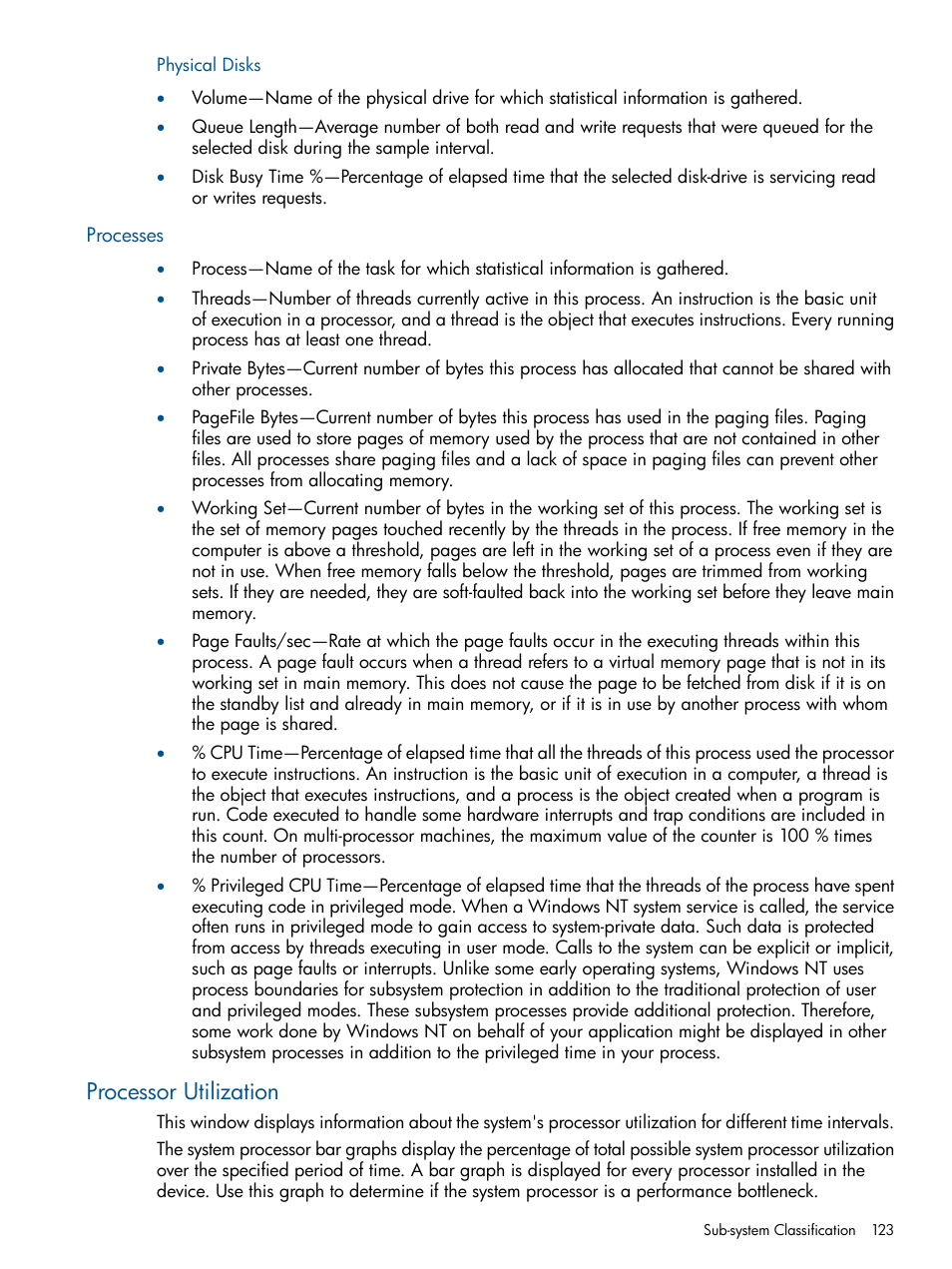 Physical disks, Processes, Processor utilization | HP Insight Management Agents User Manual | Page 123 / 165