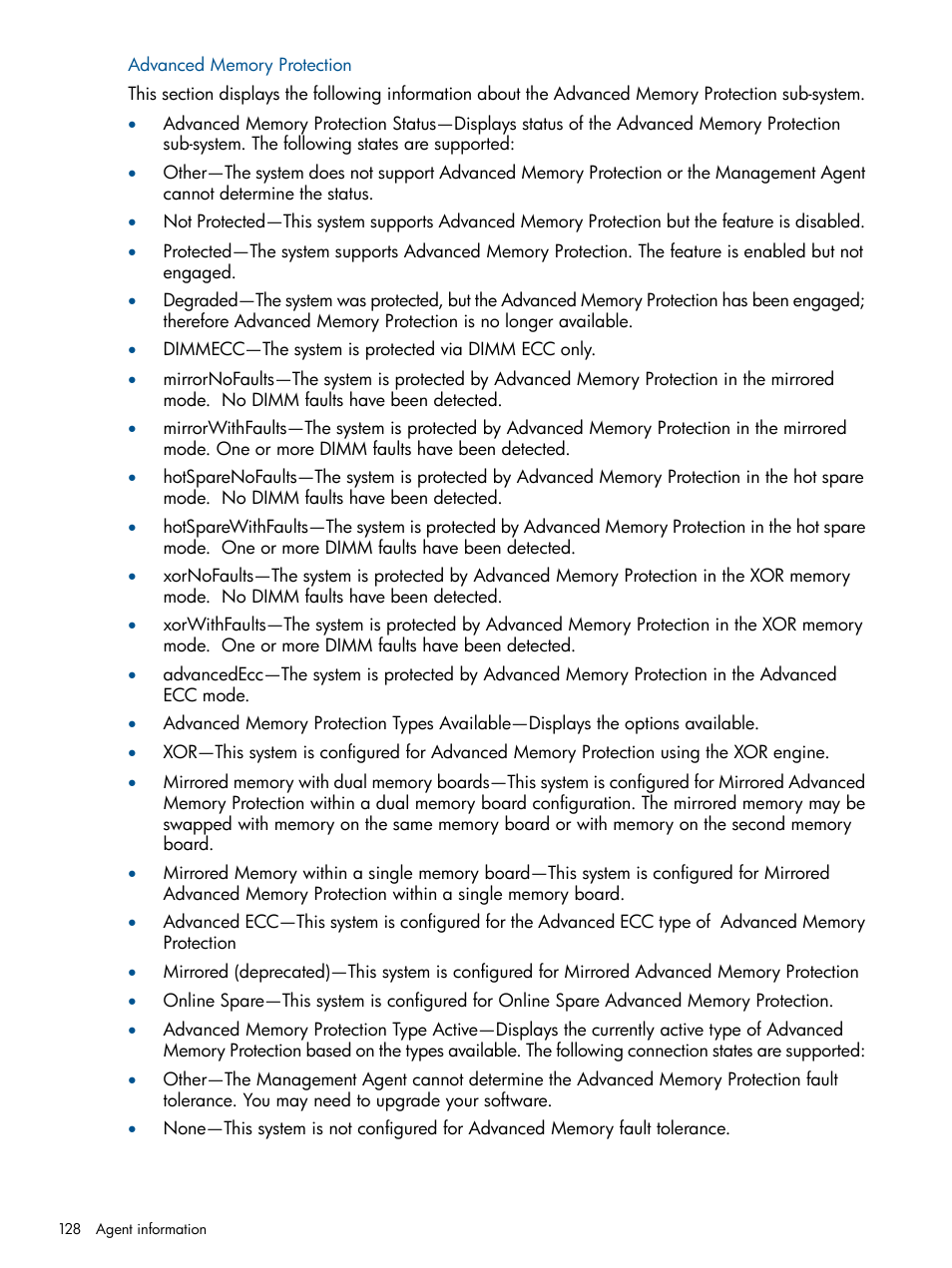 Advanced memory protection | HP Insight Management Agents User Manual | Page 128 / 165