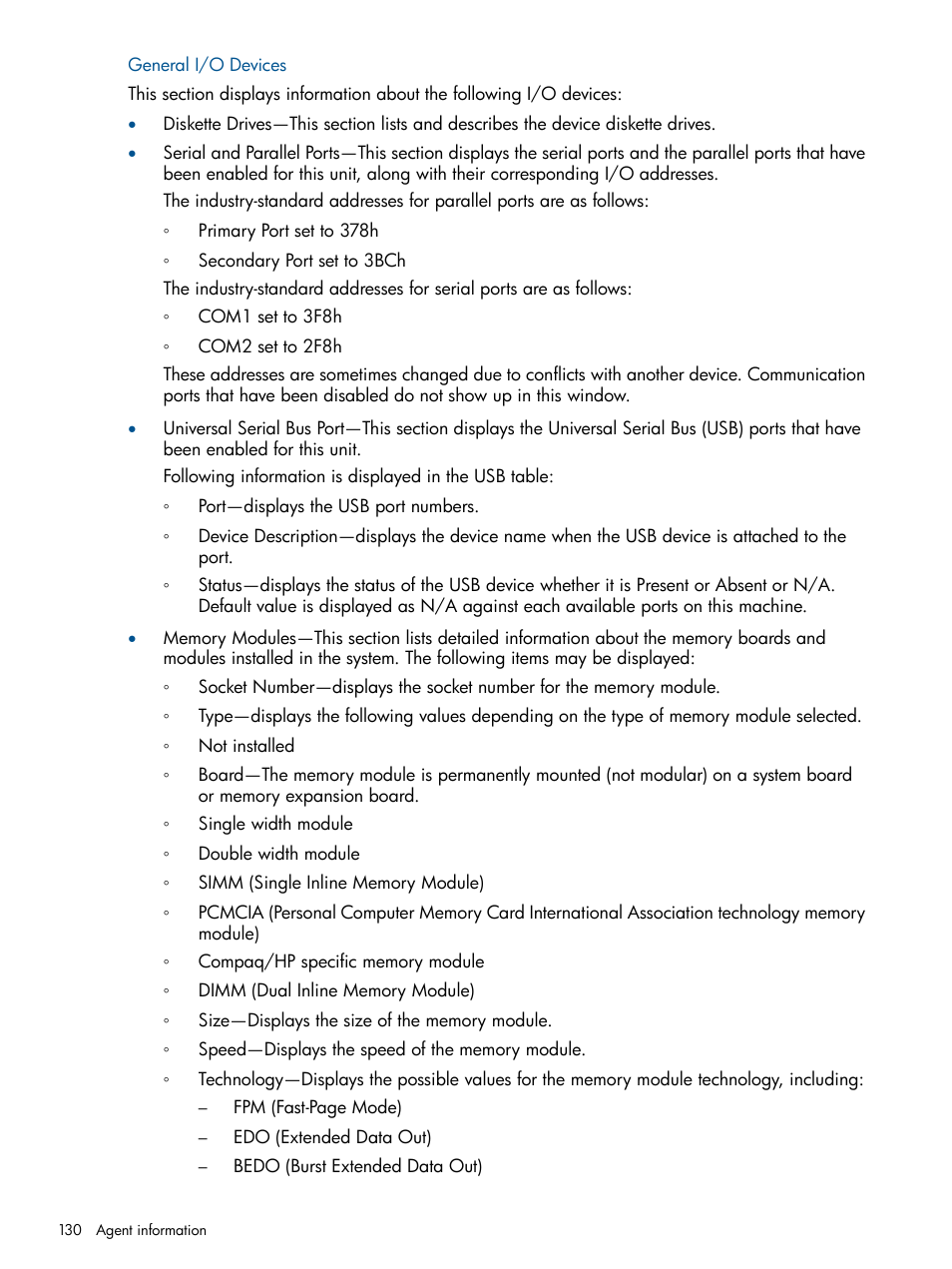 General i/o devices | HP Insight Management Agents User Manual | Page 130 / 165