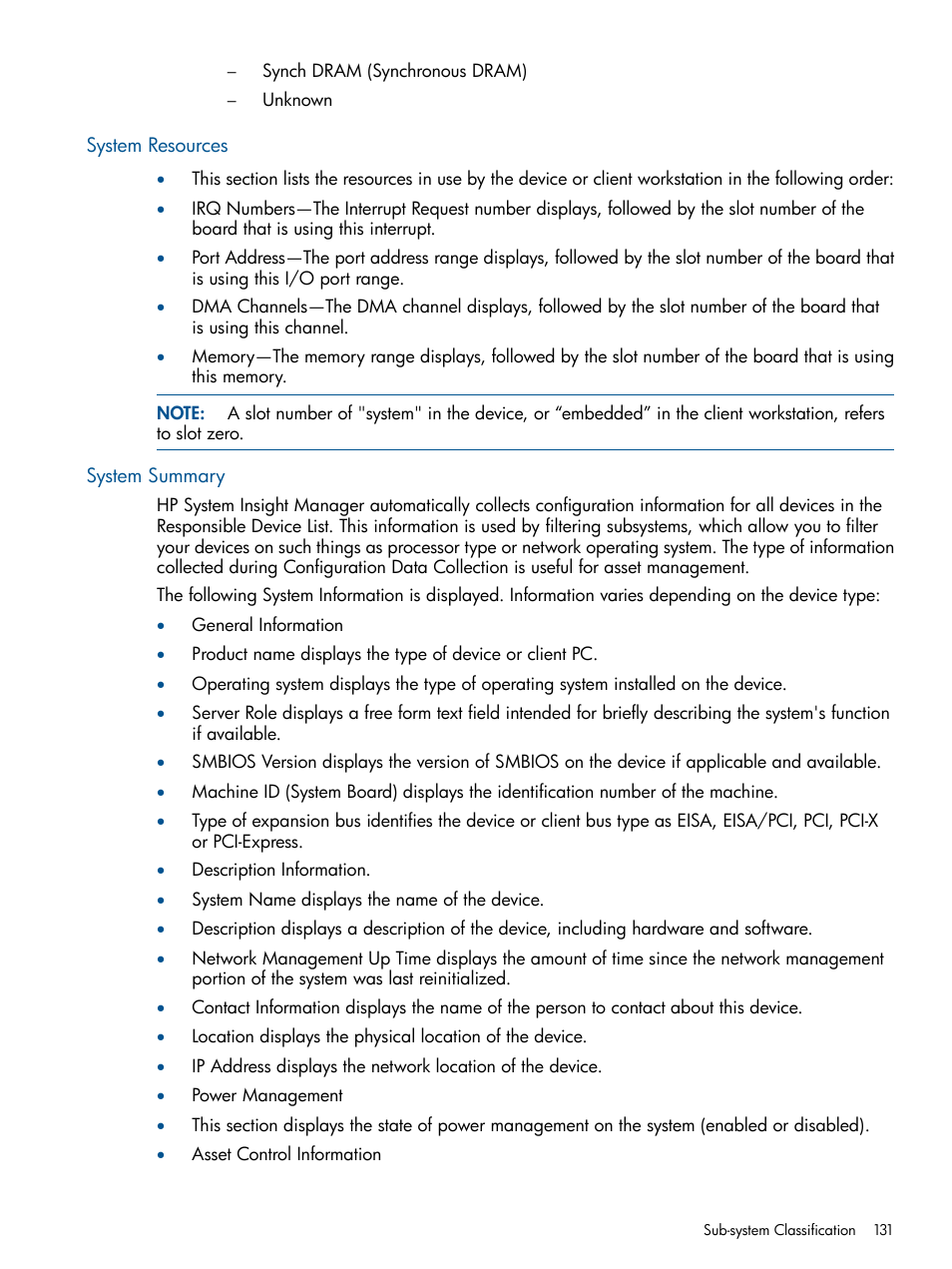 System resources, System summary, System resources system summary | HP Insight Management Agents User Manual | Page 131 / 165