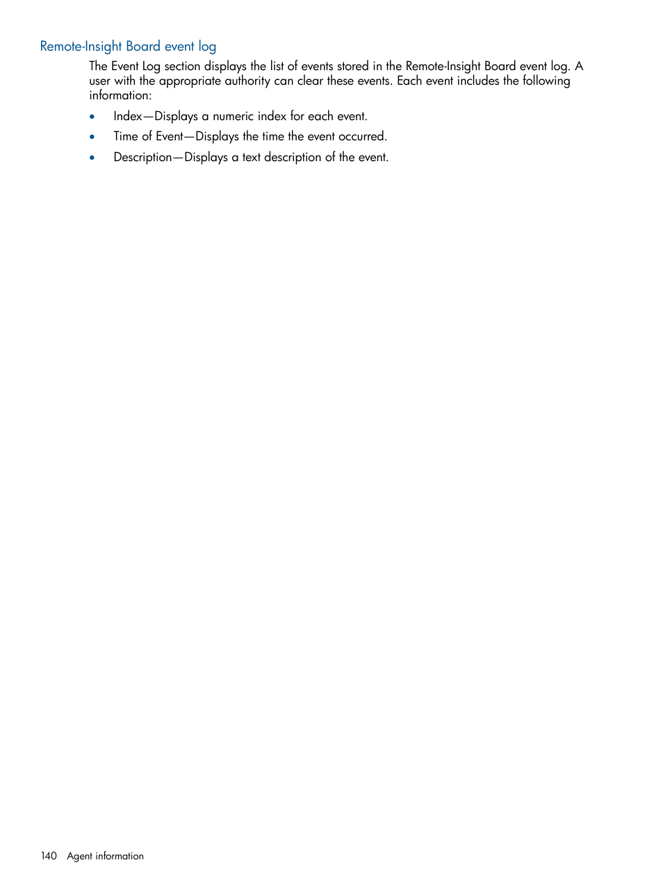 Remote-insight board event log | HP Insight Management Agents User Manual | Page 140 / 165