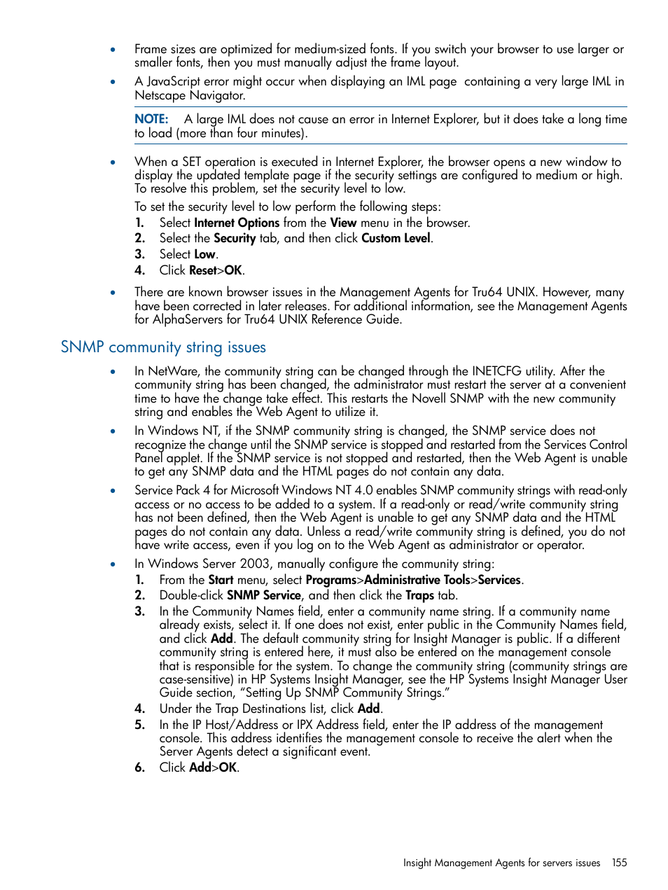 Snmp community string issues | HP Insight Management Agents User Manual | Page 155 / 165