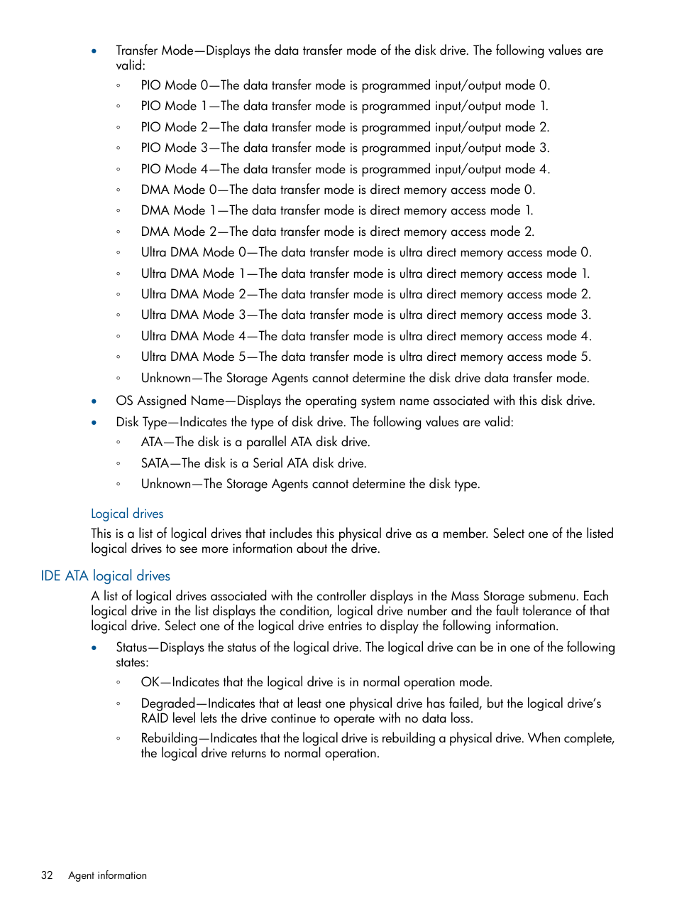 Logical drives, Ide ata logical drives | HP Insight Management Agents User Manual | Page 32 / 165