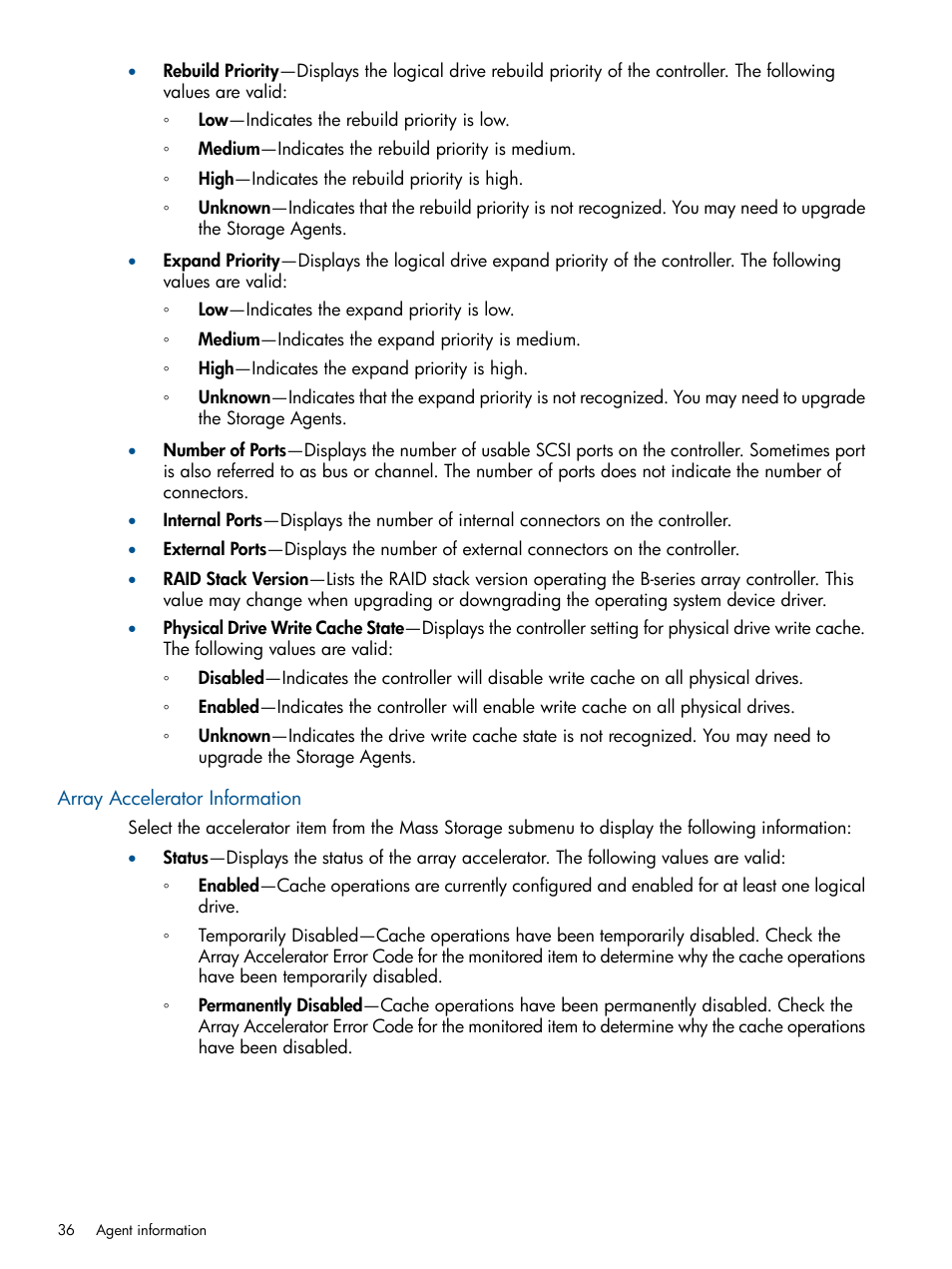 Array accelerator information | HP Insight Management Agents User Manual | Page 36 / 165