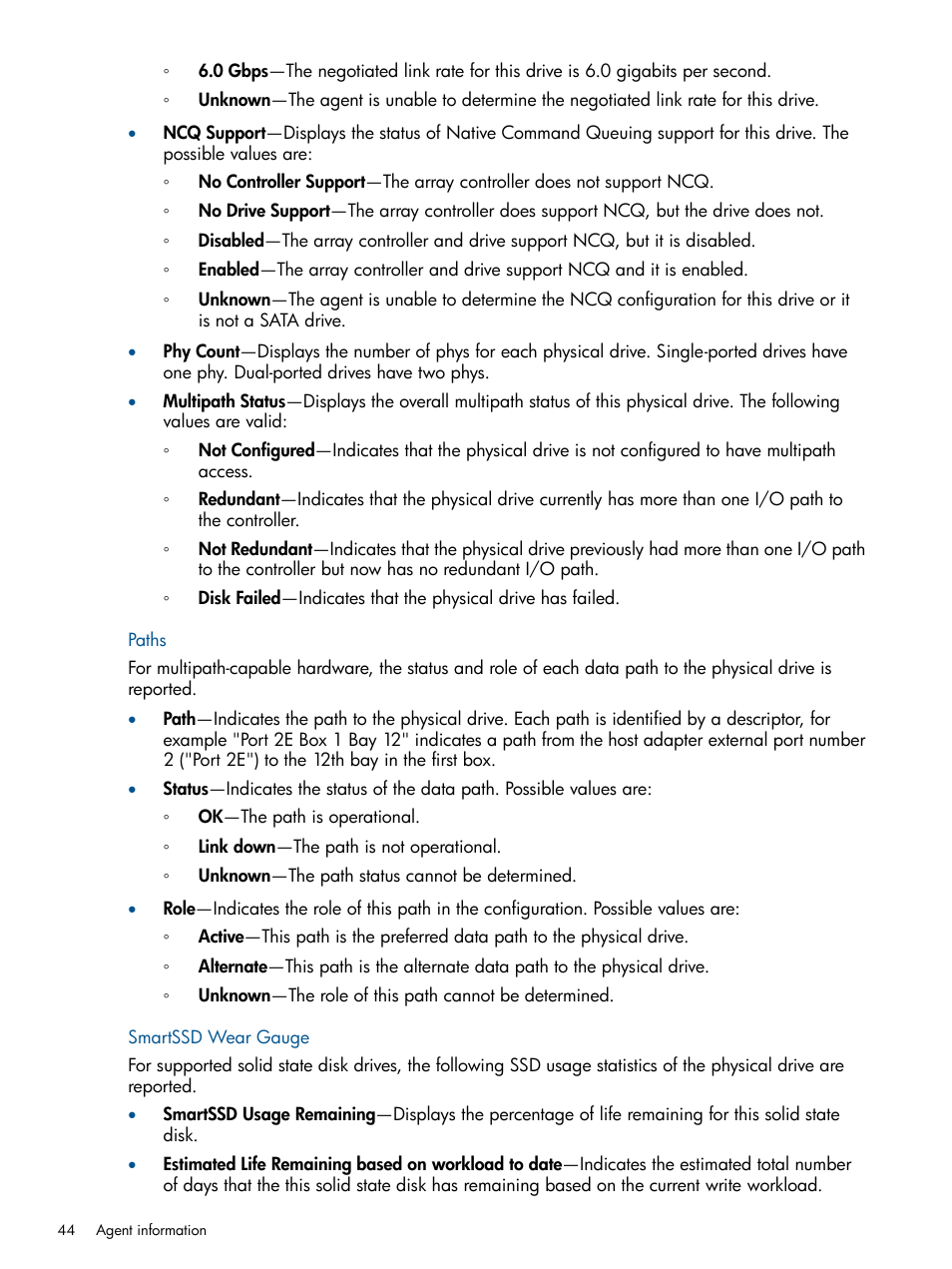 Paths, Smartssd wear gauge, Paths smartssd wear gauge | HP Insight Management Agents User Manual | Page 44 / 165