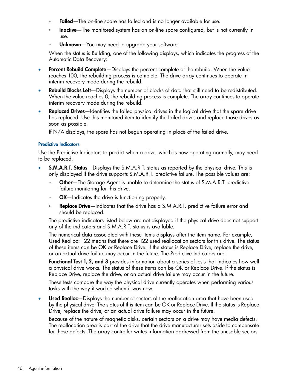 Predictive indicators | HP Insight Management Agents User Manual | Page 46 / 165