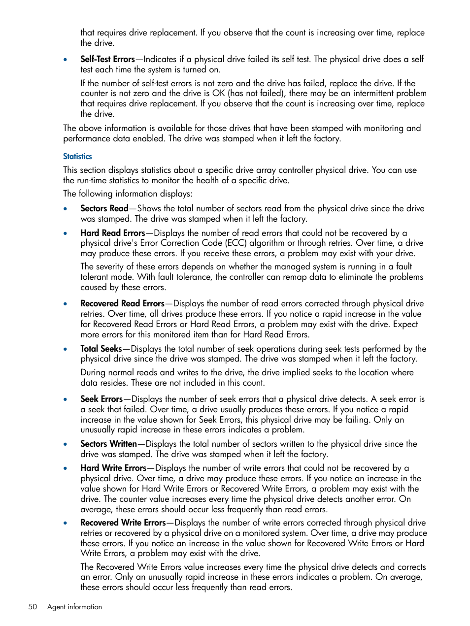 Statistics | HP Insight Management Agents User Manual | Page 50 / 165