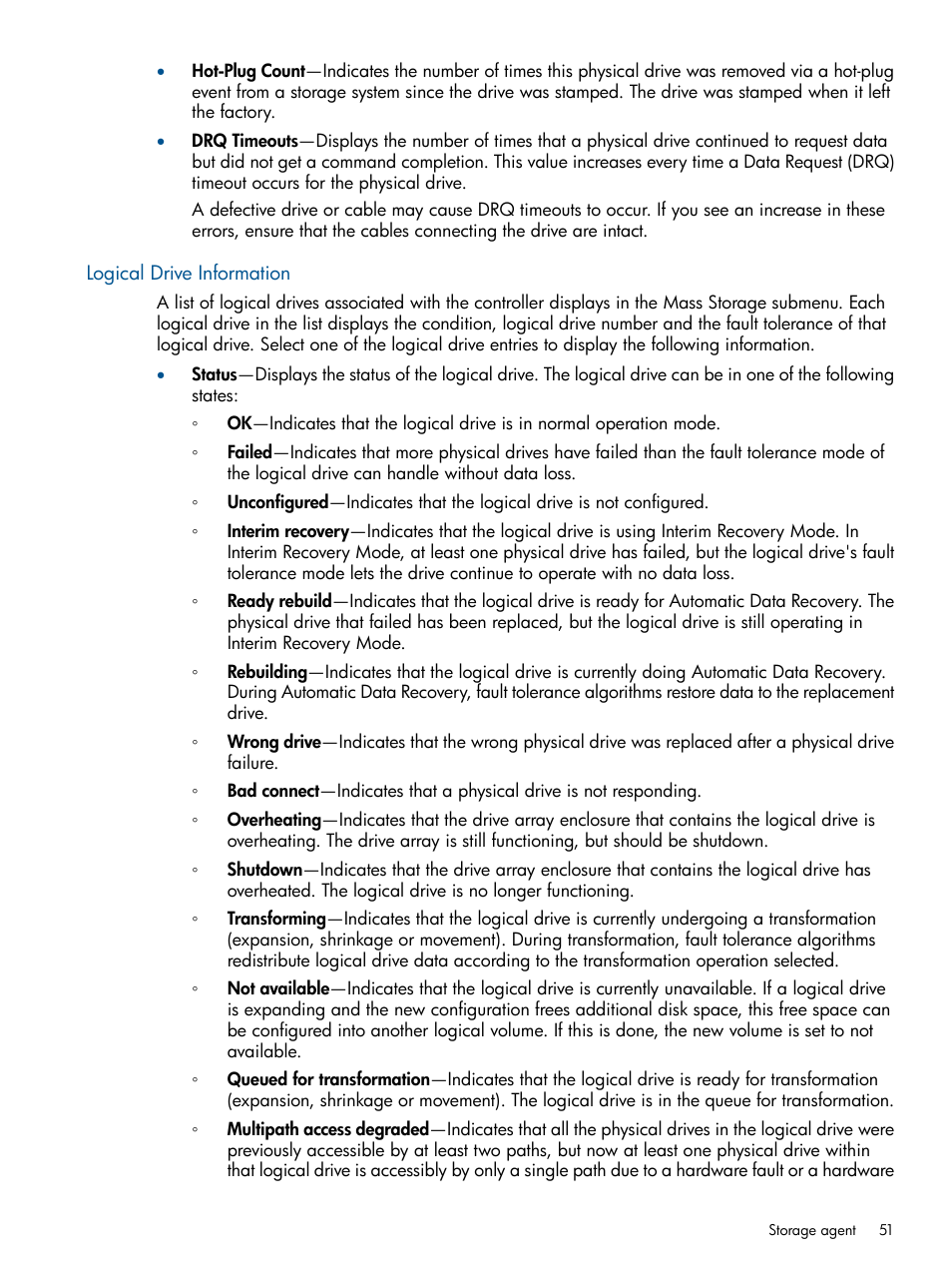 Logical drive information | HP Insight Management Agents User Manual | Page 51 / 165