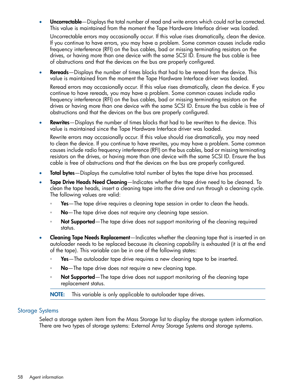 Storage systems | HP Insight Management Agents User Manual | Page 58 / 165