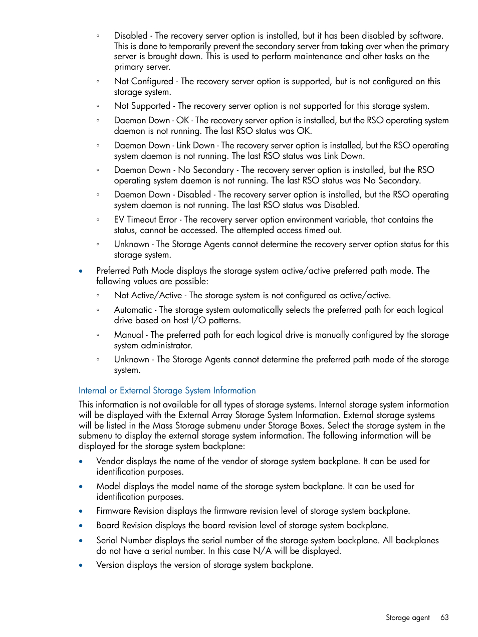 Internal or external storage system information | HP Insight Management Agents User Manual | Page 63 / 165