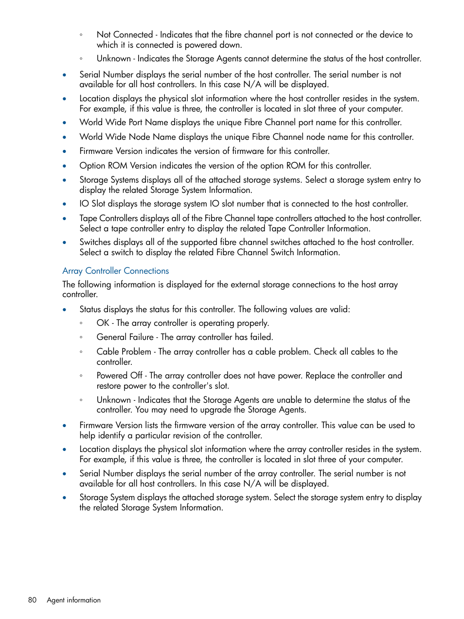 Array controller connections | HP Insight Management Agents User Manual | Page 80 / 165