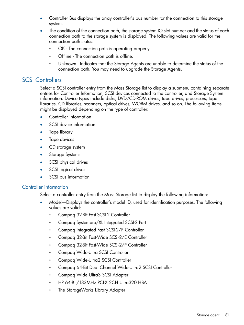 Scsi controllers, Controller information | HP Insight Management Agents User Manual | Page 81 / 165