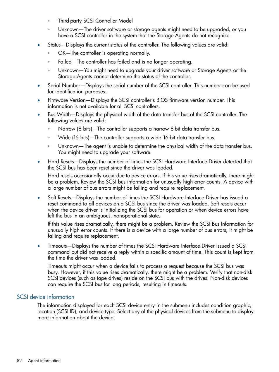 Scsi device information | HP Insight Management Agents User Manual | Page 82 / 165