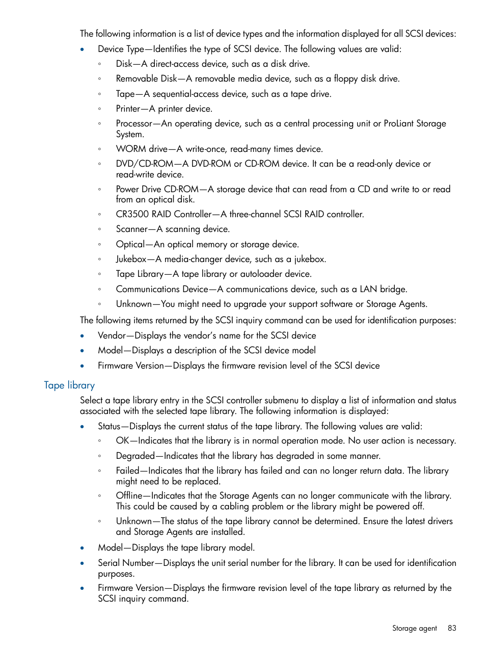 Tape library | HP Insight Management Agents User Manual | Page 83 / 165