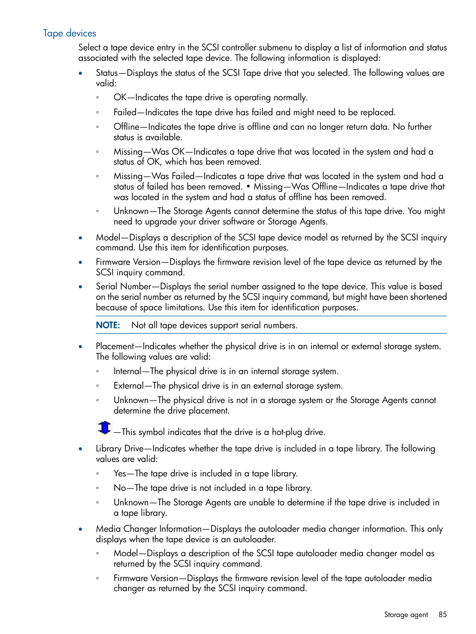 Tape devices | HP Insight Management Agents User Manual | Page 85 / 165