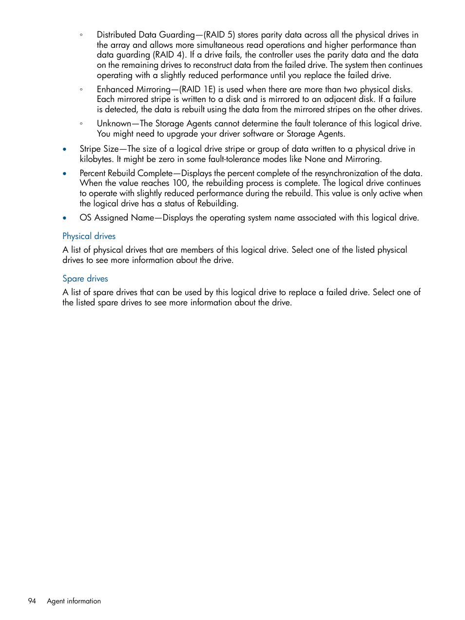 Physical drives, Spare drives, Physical drives spare drives | HP Insight Management Agents User Manual | Page 94 / 165