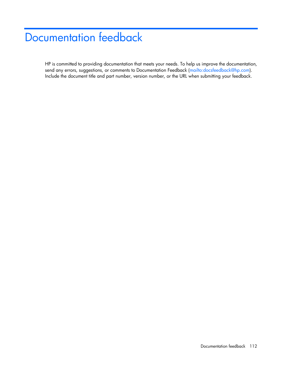 Documentation feedback | HP Parallel Uninterruptible Power System User Manual | Page 112 / 115