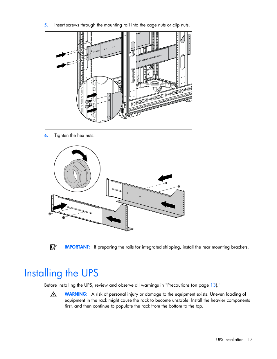 Installing the ups | HP Parallel Uninterruptible Power System User Manual | Page 17 / 115